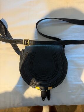Chloe Black Leather Crossbody Saddle Bag with Gold Hardware